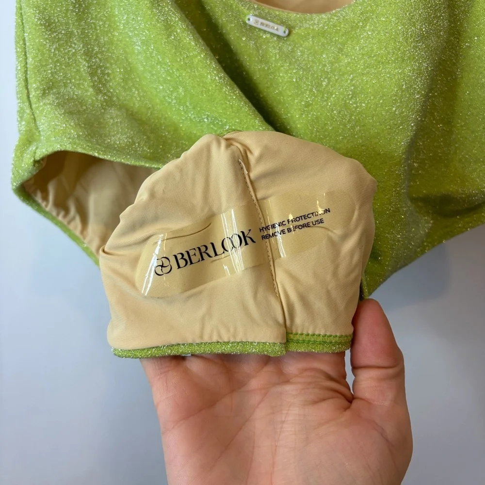NWT Berlook Shimmer Lime One-Piece Swimsuit size Large Recycled Nylon - Picture 7 of 9